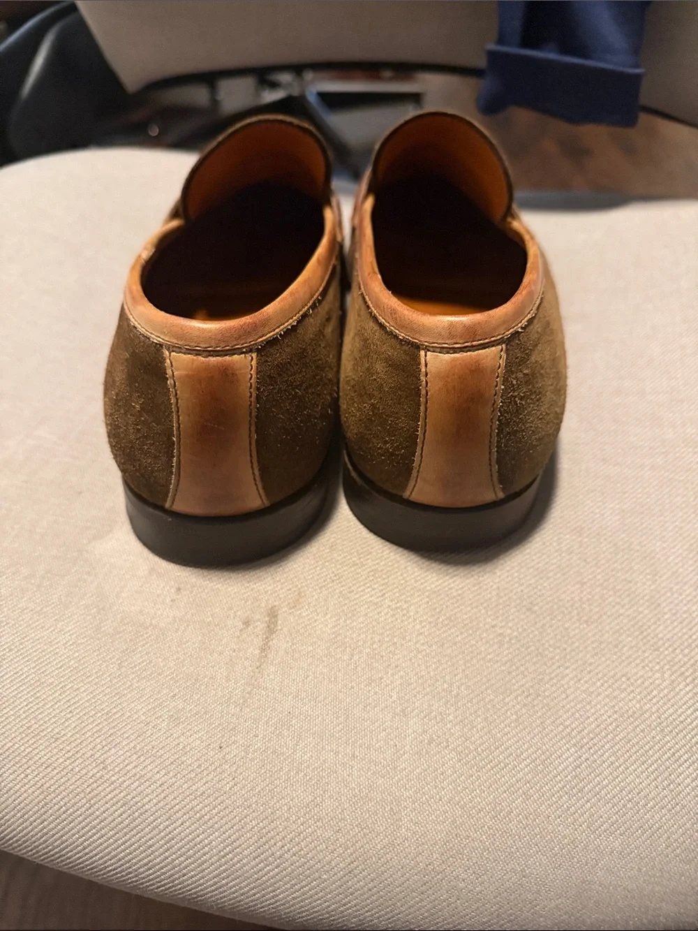 Bonton Brown Suede Penny Loafers with Leather Strap